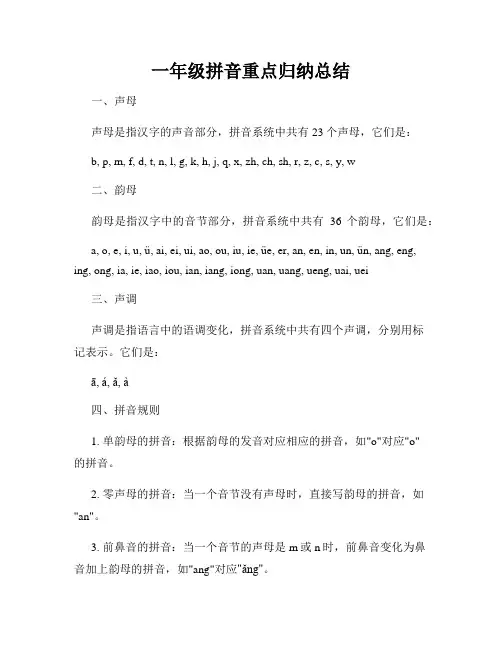 一年级拼音重点归纳总结