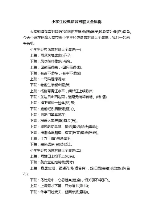 小学生经典谐音对联大全集锦