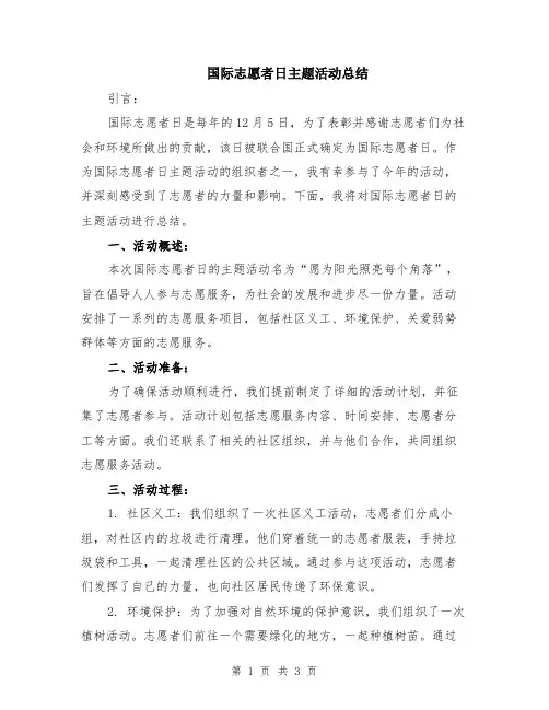 国际志愿者日主题活动总结
