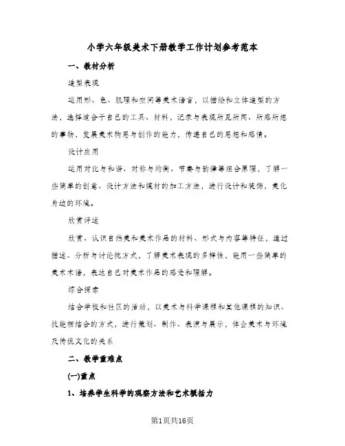 小学六年级美术下册教学工作计划参考范本(4篇)
