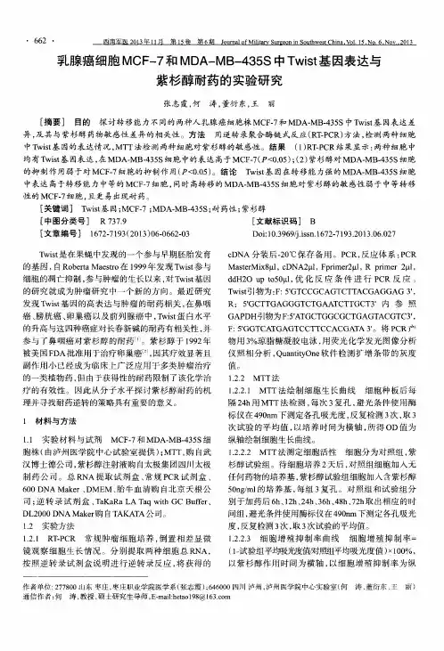 乳腺癌细胞MCF-7和MDA-MB-435S中Twist基因表达与