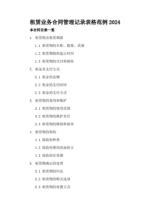 租赁业务合同管理记录表格范例2024