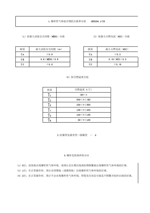 爆炸性气体混合物的分级和分组