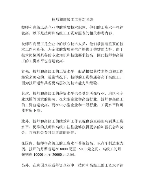 技师和高级工工资对照表
