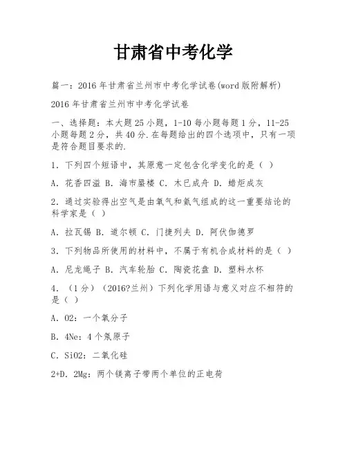 甘肃省中考化学