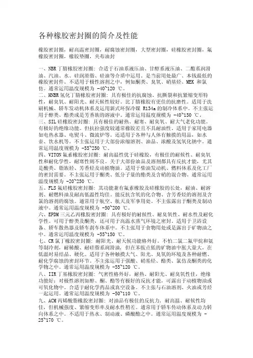 各种橡胶密封圈的简介及性能