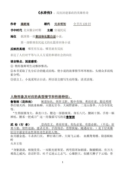 水浒传名著导读知识点整合最全精选