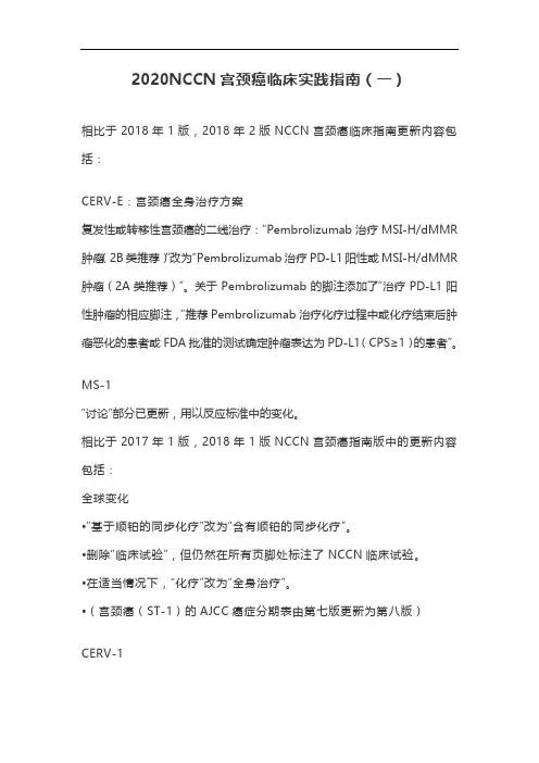 2020NCCN宫颈癌临床实践指南(一)