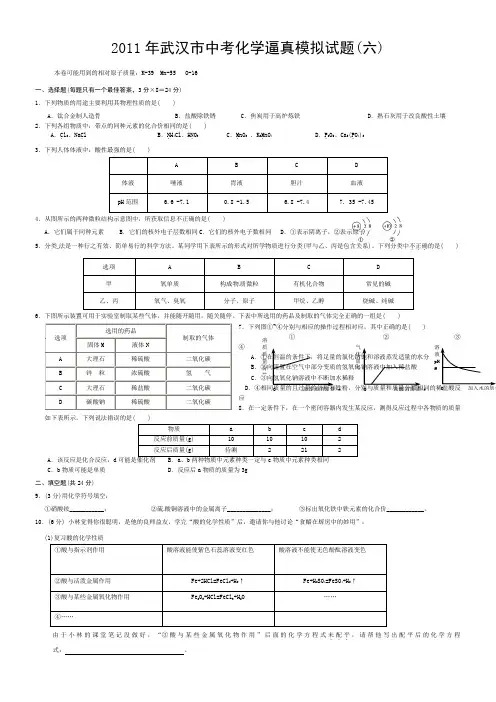 2011年武汉市中考化学逼真模拟试题(六)