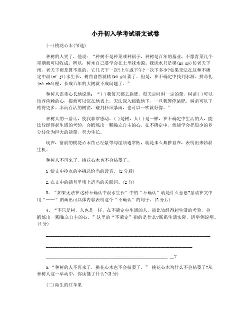 小升初入学考试语文试卷