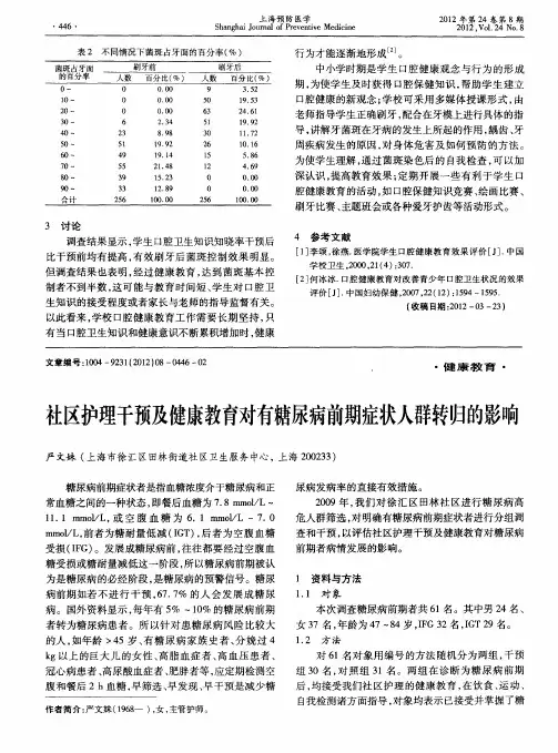 社区护理干预及健康教育对有糖尿病前期症状人群转归的影响