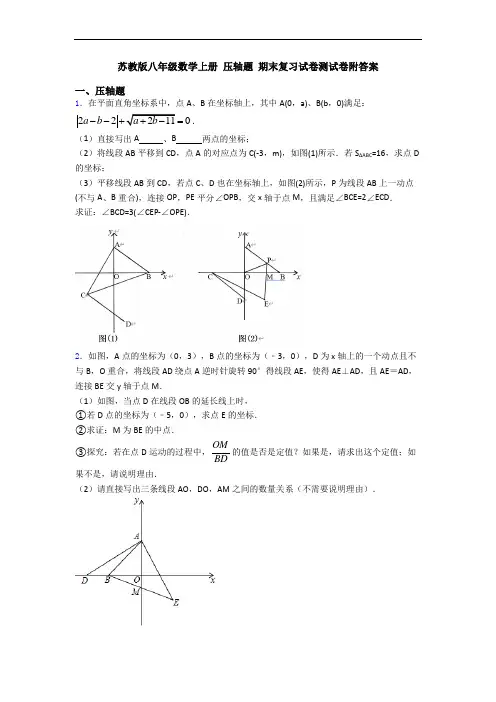 苏教版八年级数学上册 压轴题 期末复习试卷测试卷附答案