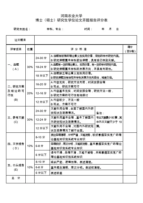 开题报告评分表1