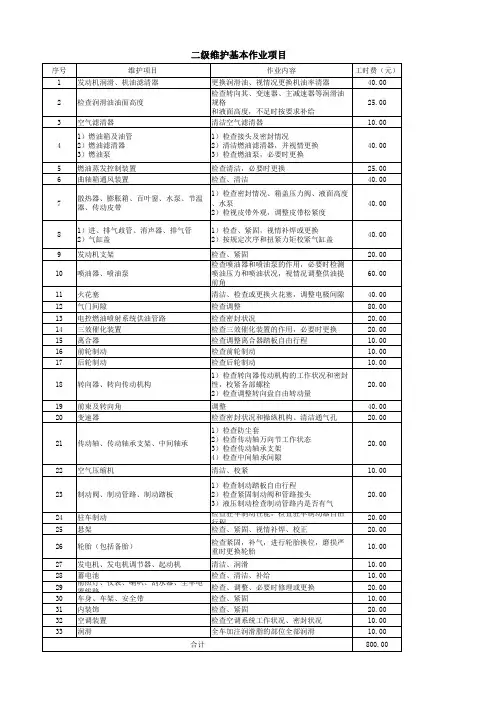 二级维护检测项目