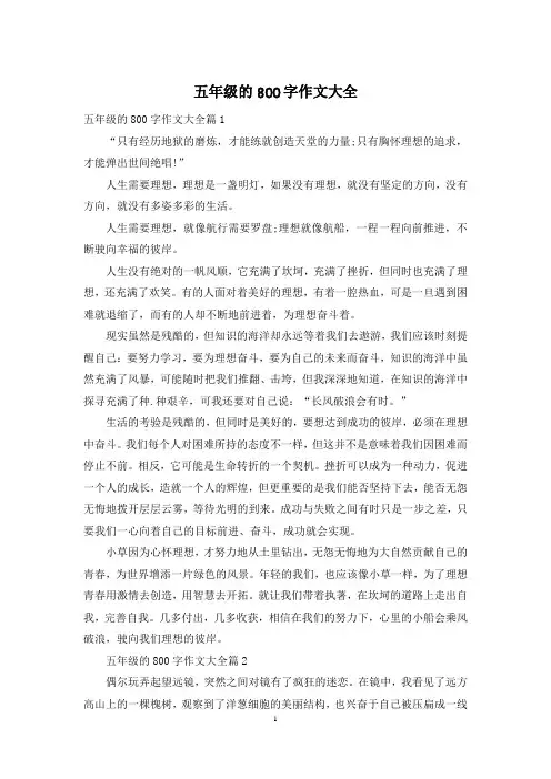 五年级的800字作文大全