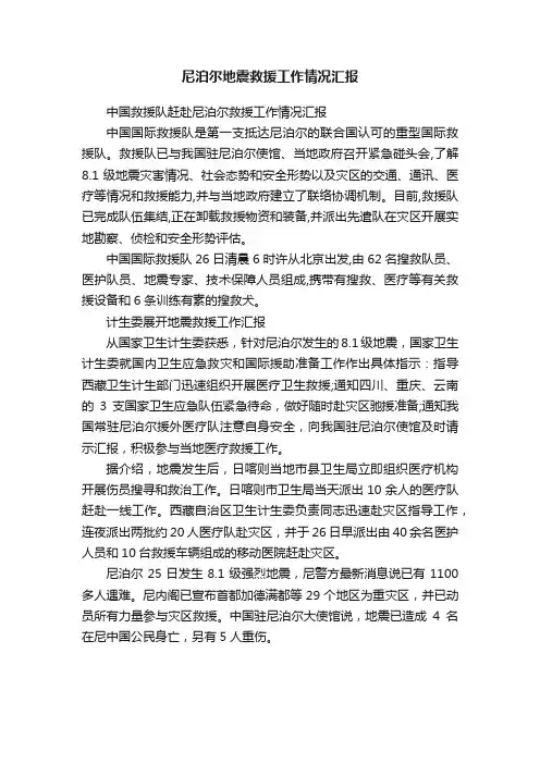 尼泊尔地震救援工作情况汇报