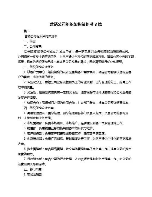 营销公司组织架构策划书3篇