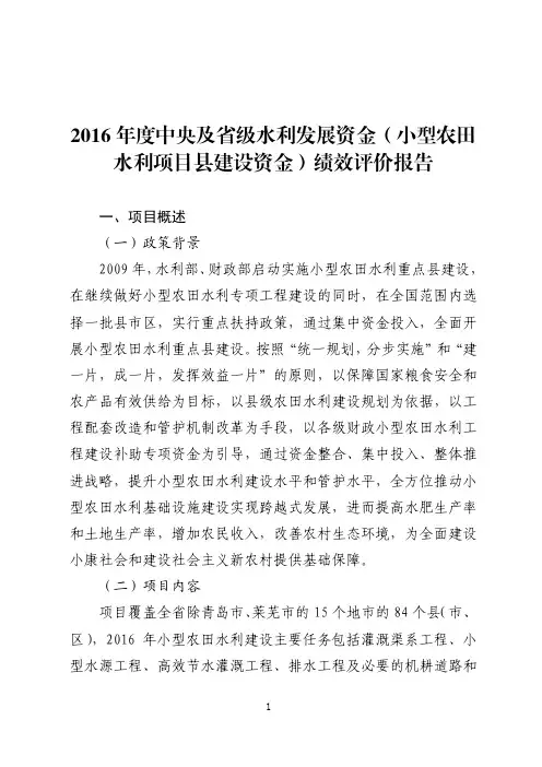 水利发展资金(小型农田水利项目县建设资金)绩效评价报告