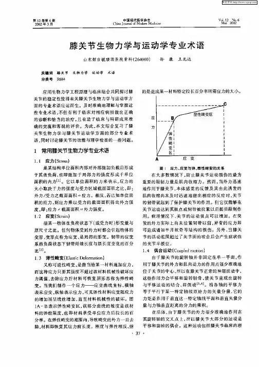 膝关节生物力学与运动学专业术语