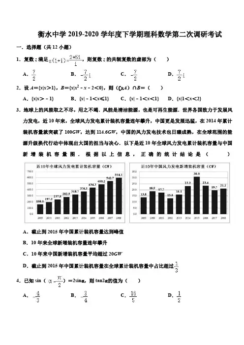 河北省衡水中学2020届高三下第二次调研考试数学(理)试题