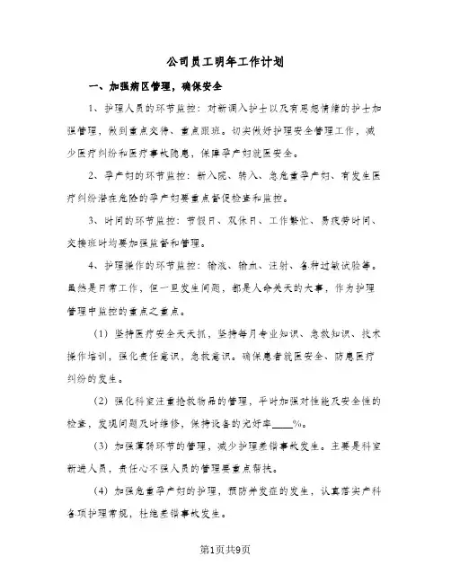 公司员工明年工作计划（四篇）