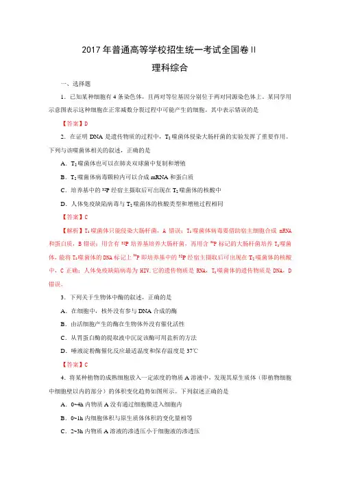 2017年高考真题(全国II卷)理科综合含解析