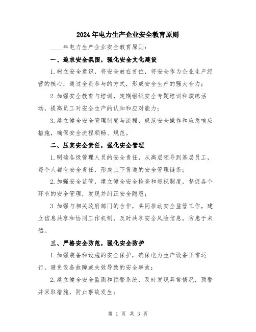 2024年电力生产企业安全教育原则