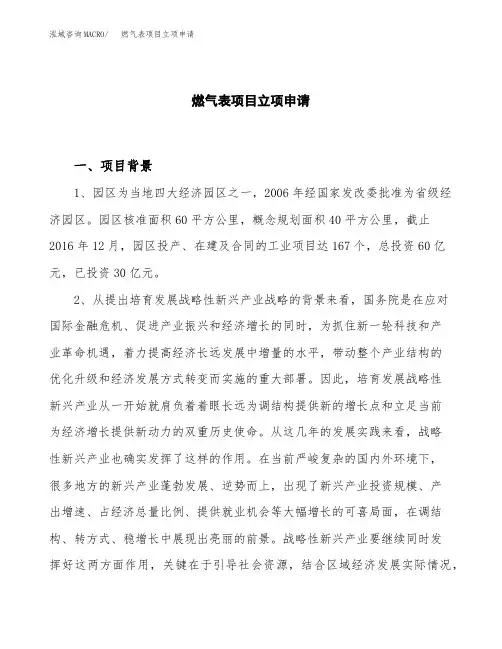 关于建设燃气表项目立项申请