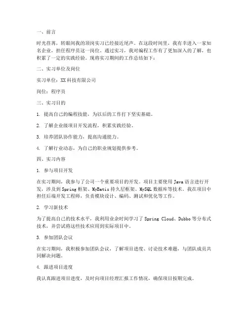 顶岗实习报告总结程序员