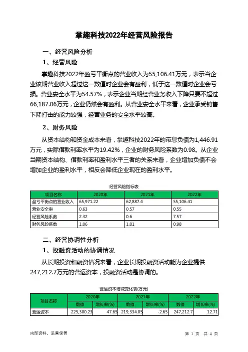 300315掌趣科技2022年经营风险报告