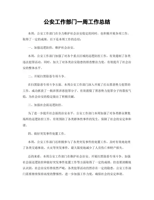 公安工作部门一周工作总结