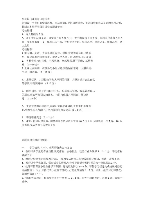 学生每日课堂表现评价表【范本模板】