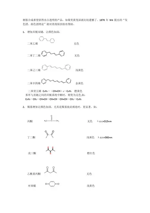 树脂颜色染料颜色和发色基团助色基团理论