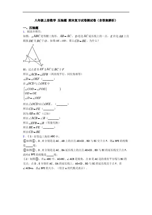 八年级上册数学 压轴题 期末复习试卷测试卷(含答案解析)