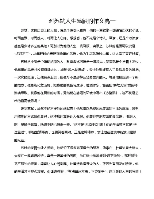 对苏轼人生感触的作文高一