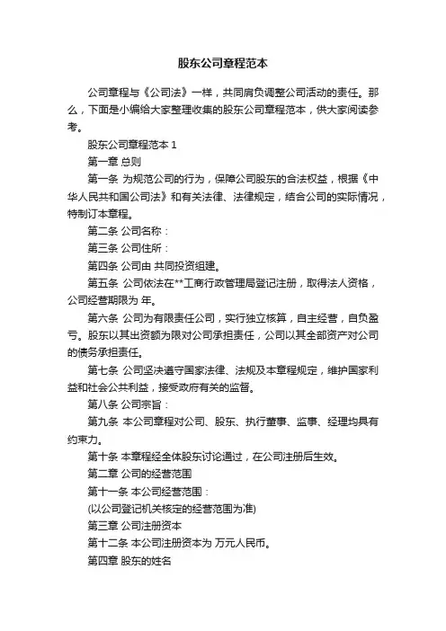 股东公司章程范本
