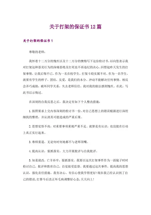 关于打架的保证书12篇