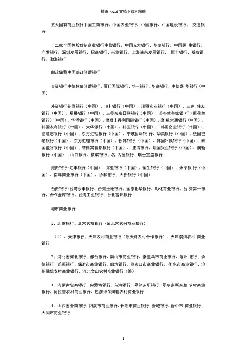 2021年全国所有银行名称