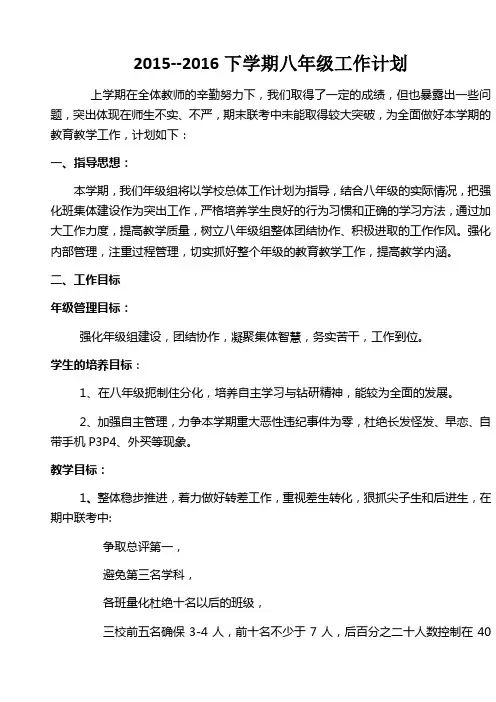 2015--2016下学期八年级工作计划