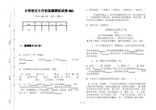 【小学教育】2019最新小学语文小升初(通用版)真题模拟试卷RM2—8K可直接打印