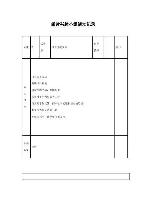 阅读兴趣小组精彩活动记录簿