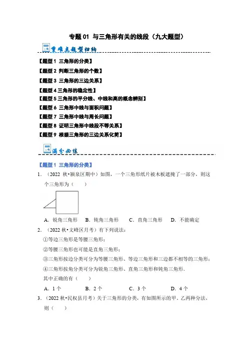 专题01 与三角形有关的线段(九大题型)(原卷版)