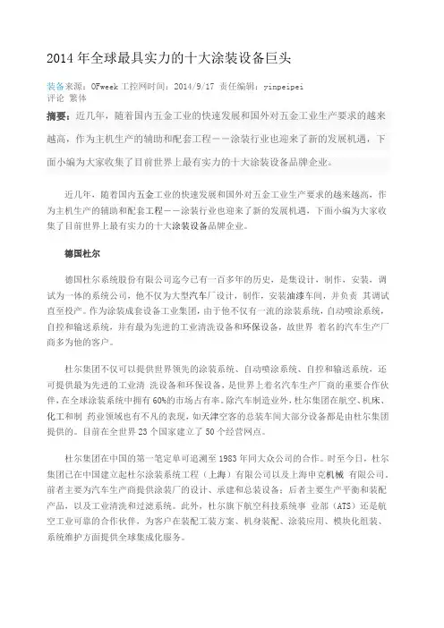世界十大涂装设备厂家