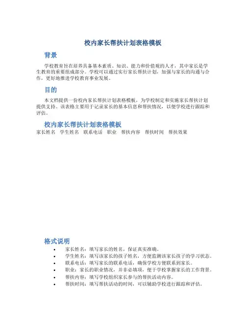 校内家长帮扶计划表格模板