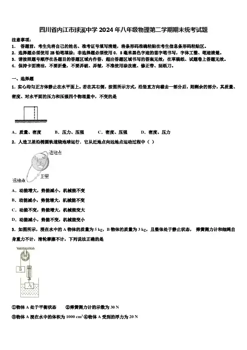 四川省内江市球溪中学2024年八年级物理第二学期期末统考试题含解析