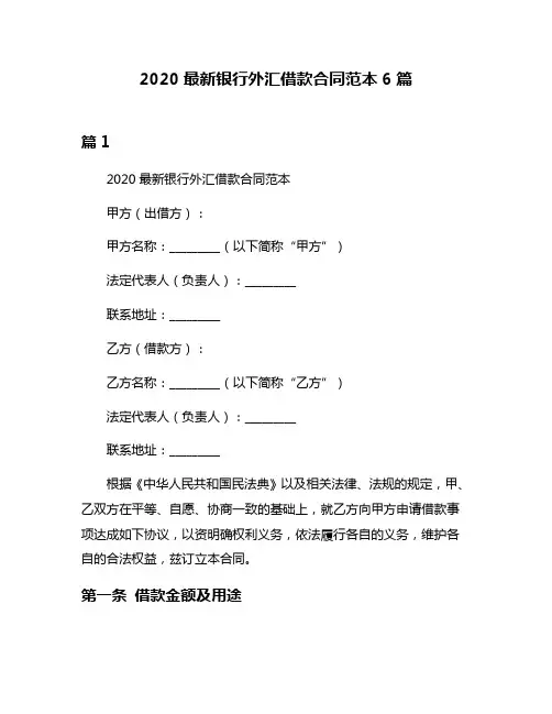 2020最新银行外汇借款合同范本6篇