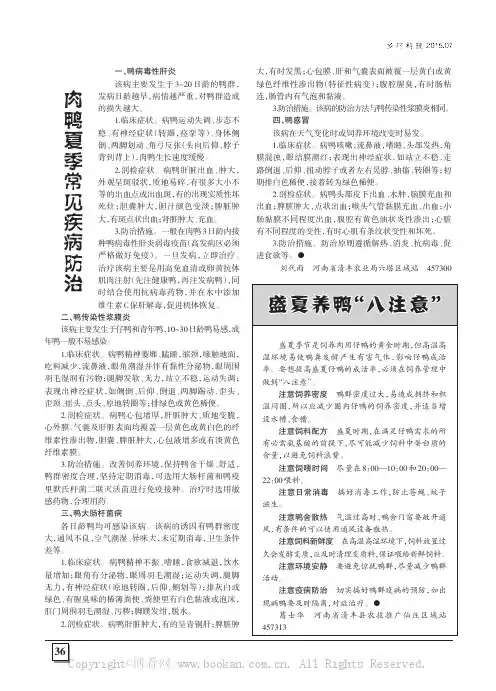 肉鸭夏季常见疾病防治