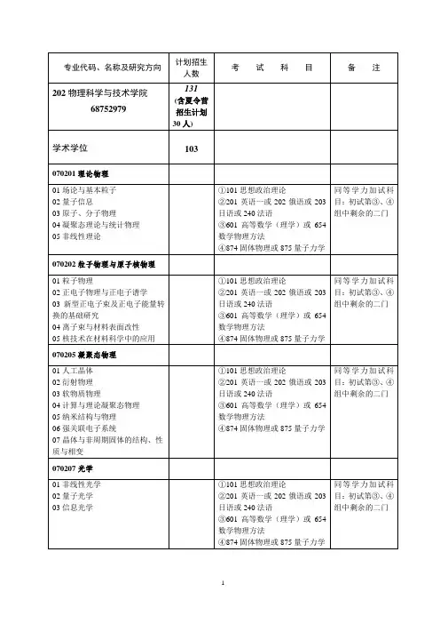 武汉大学物理学院硕士研究生招生简章
