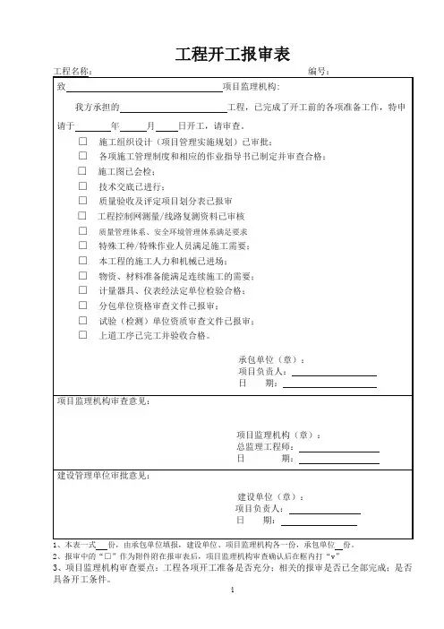 各种报审表模板