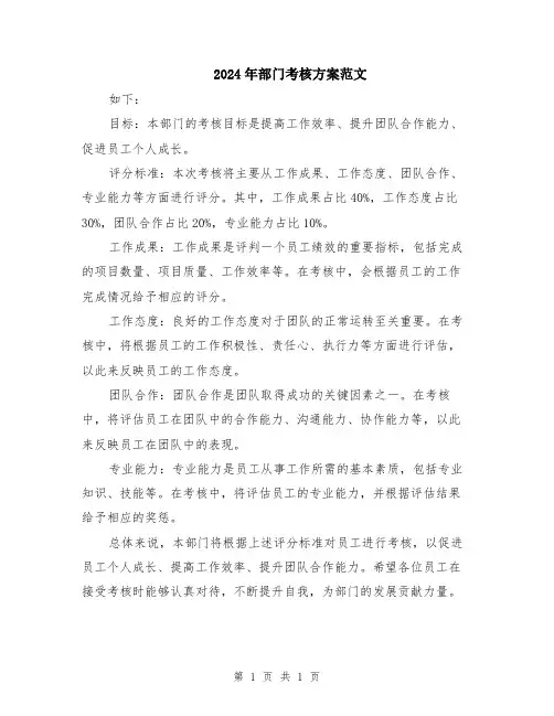 2024年部门考核方案范文